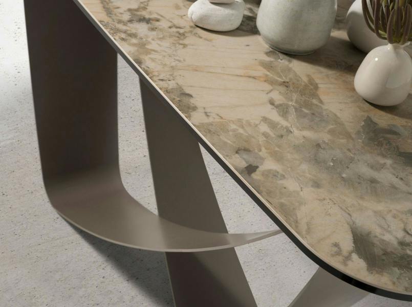 Angel Cerdá Rectangular Console Table in Porcelain Marble and Taupe Metallic Steel 3269
