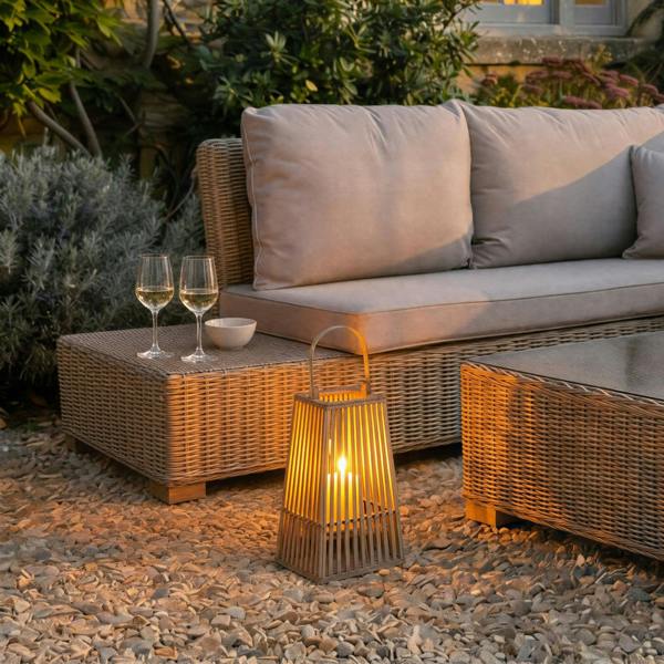 Small Silo Wicker Lantern With Glass Holder