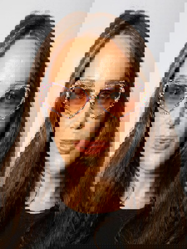 SVNX Heart Sunglasses with Gem Detail in Champagne