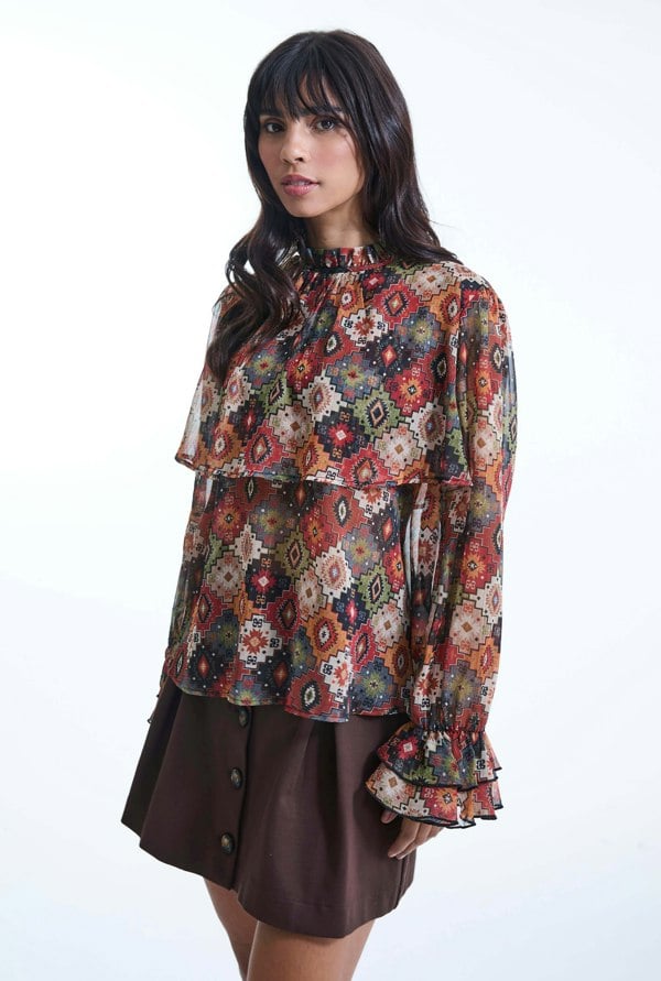 James Lakeland Birds Eye Ruffle Blouse