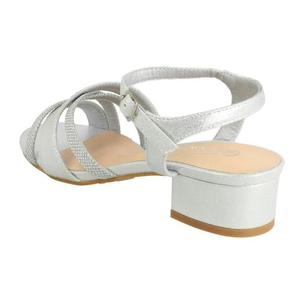 Spot On Ladies Spot On Ankle Strap Low Block Heel Glitter Wide Fitting Sandals F12118
