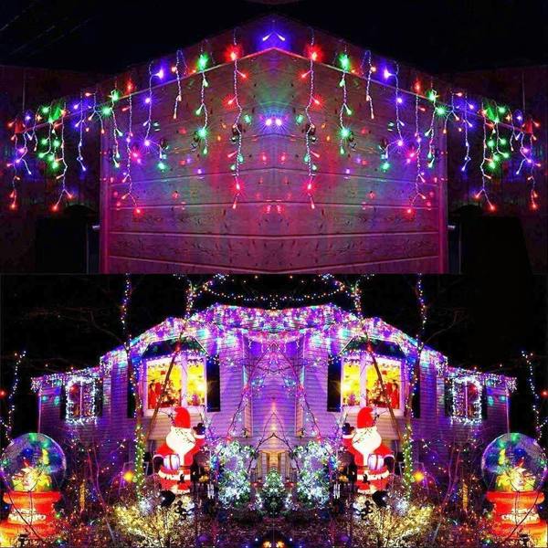 240 Multi Colour LED Icicle Christmas Lights with 8 Lighting Modes, Auto Timer and Memory Function image 1