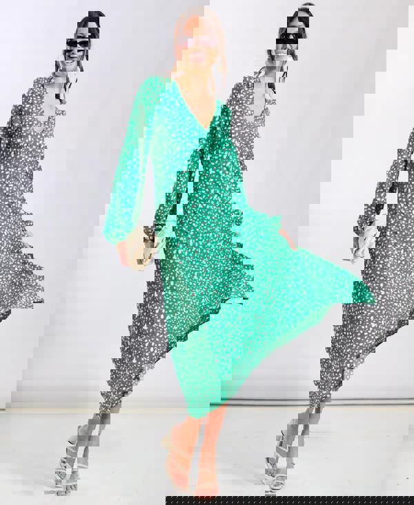 Green Spot Midi Dress Long Sleeves