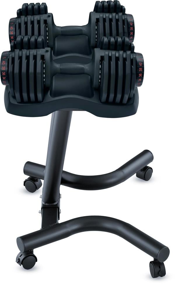 Strongology Durable Steel Universal Adjustable Dumbbell Floor Stand, Space Saver Adjustable Weights Rack with 2 40kg Adjustable Dumbbells