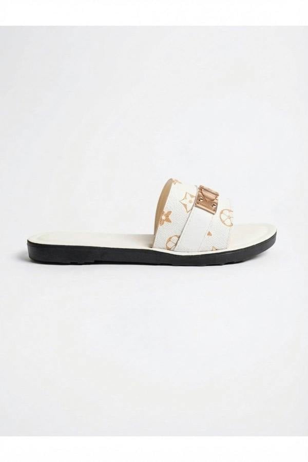 Amber Patterned Slider Sandals - White_wb