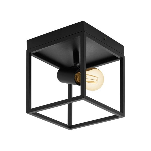 Flush Ceiling Light Colour Black Open Metal Frame Box & Holder Bulb E27 1x40W Loops
