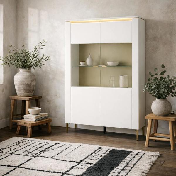 Wyld Haus Maribo White 2 Door Display Cabinet Gold Metal Legs