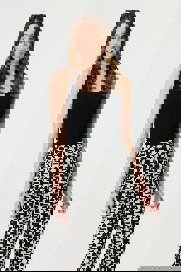 Black | Geo Print High Waist Wide Leg Trousers
