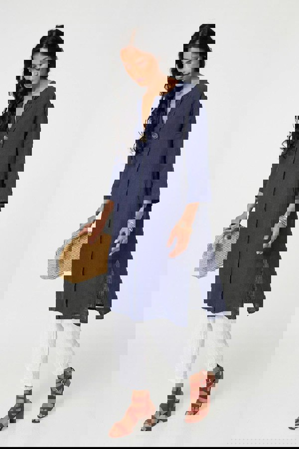 Navy | Longline 3/4 Sleeve Knee Length Tunic
