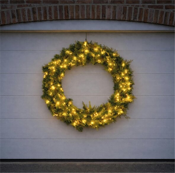 Scotts of Stow Xmas Haus 200 LEDs Warm White  Wreath Outdoor Decoration with Timer 94CM