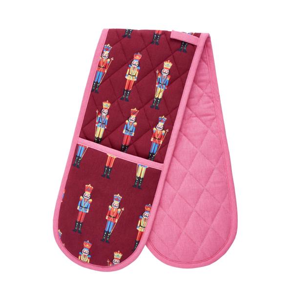 Catherine Lansfield Christmas Nutcracker Cotton Kitchen Double Oven Glove Plum