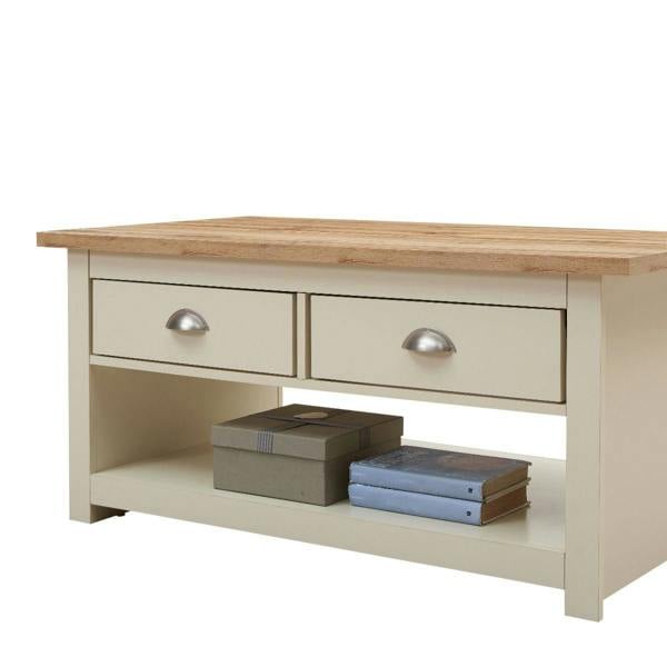 Timber Art Design Lisbon Living Room 2 Drawer Coffee Table Cream Storage Furniture
