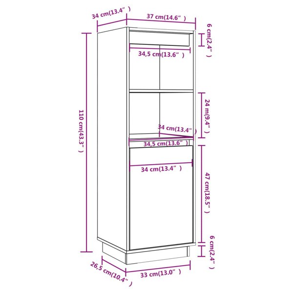 Berkfield Highboard 37x34x110 cm Solid Wood Pine
