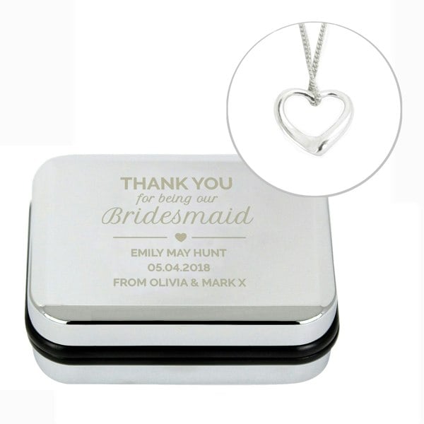 Personalised Memento Company Personalised Bridesmaid Box and Sterling Silver Heart Necklace