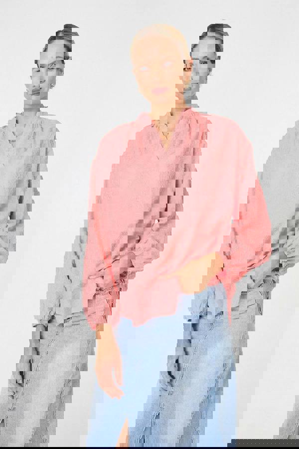 Coral | Embroidered Layered Long Sleeve Blouse : Model is 5'10"/178 cm and wears UK10/EU38/US6/AUS10