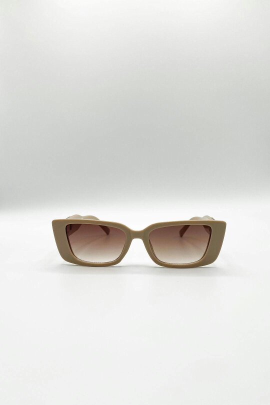 SVNX Rectangle Cateye Side Detail Sunglasses In Khaki
