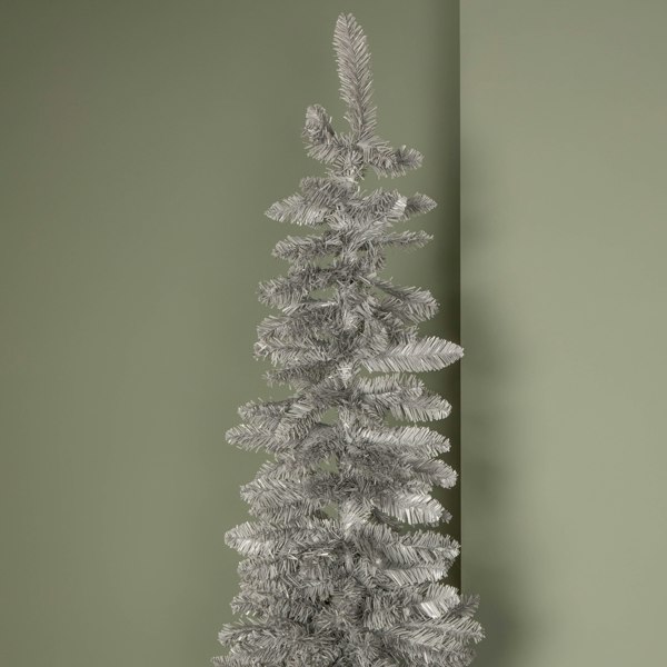 Samuel Alexander 8ft (2.4m) Grey Artificial Pencil Christmas Tree With Green Metal Stand and 460 Tips