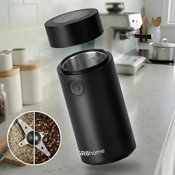 Gr8 Home Electric Coffee Bean Spice Herb Grinder Chopper 150W 60g Matte Black UK Plug