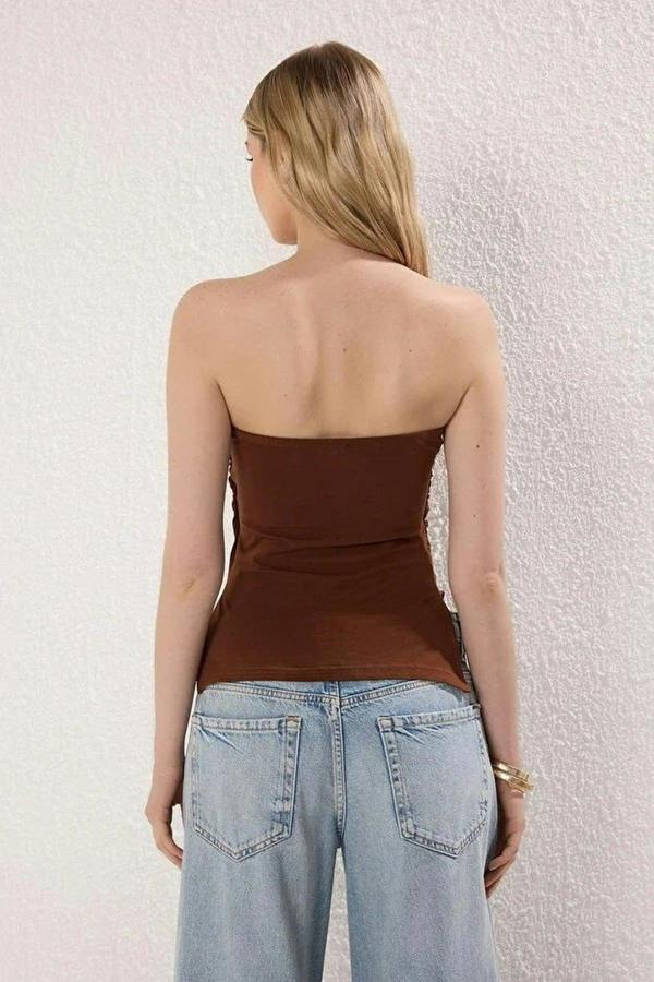 WOVCOR Strapless Knitted Blouse with Ruched Detail