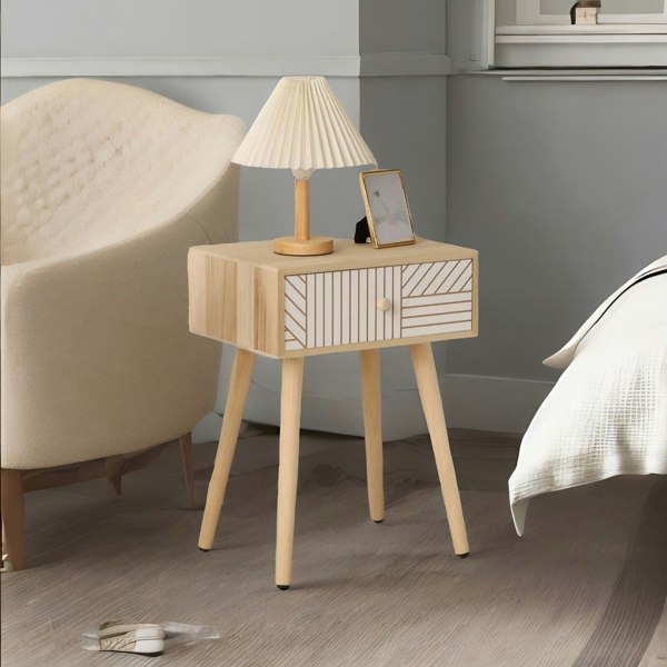 Rafaelo Mobilia Natural Brown Bedside Table With Drawer