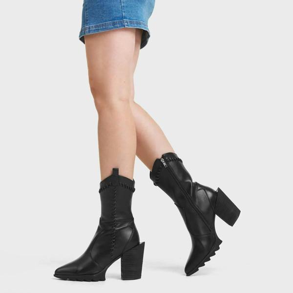 Lamoda Running Circles Black PU Ankle Boots for Women Stylish Platform
