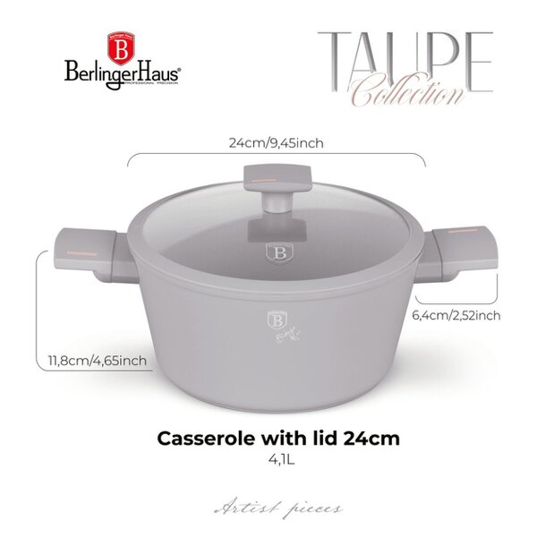 Berlinger Haus Casserole with lid, 24 cm Berlinger Haus BH8101 Taupe