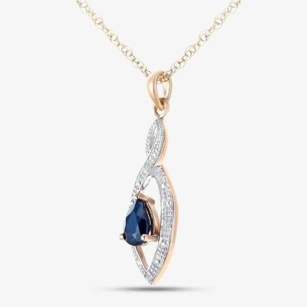 T. H. Baker 9ct Yellow Gold Sapphire & Diamond Set Pendant Necklace PP03616Y SA