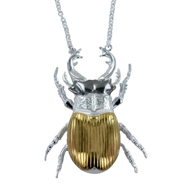 Sterling Silver and 18ct Gold Plated Stag Beetle Necklace - Reeves & Reeves