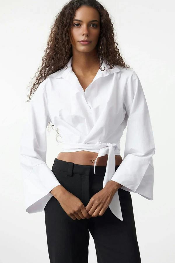 WOVCOR Regular Fit Woven Shirt with Tie Detail