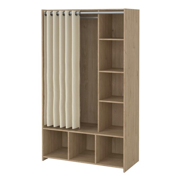 Wyld Haus Uppsala Open Wardrobe Unit in Jackson Hickory Oak with a Beige Textile Curtain