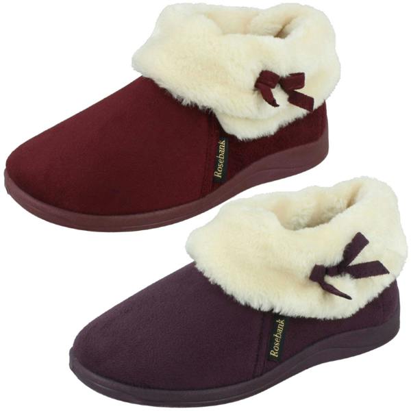 Rose Bank Ladies Rose Bank Memory Foam Velour Bootee Slippers Sharon