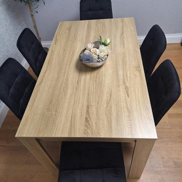 Kosy Koala Oak Effect Dining Table Set With 6 Black Velvet Chairs Dining Room Furniture