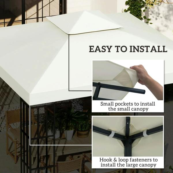 Cream white gazebo canopy top with hook-and-loop edge fasteners for installation.