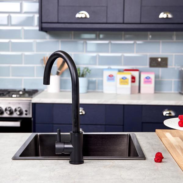 Flode Malaren | Single Lever Kitchen Sink Mixer Tap with Swivel Spout | Swan Neck Design | Matt Black Finish