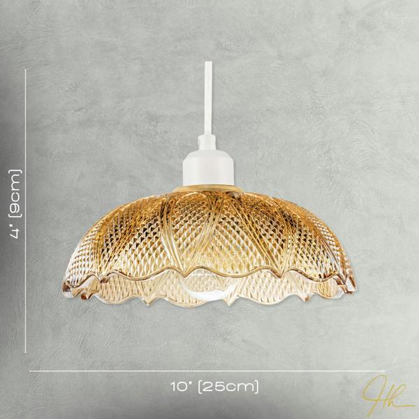 Vintage Amber Tinted Cut Glass Pendant Light Shade with Scalloped Edge Image 7