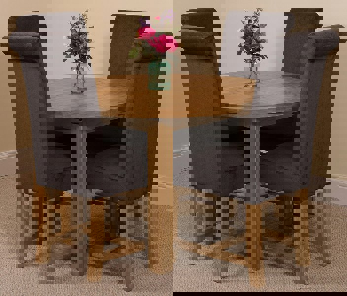 That's Furniture Edmonton Round Extendable Oak Dining Set with Washington Fabric Chairs