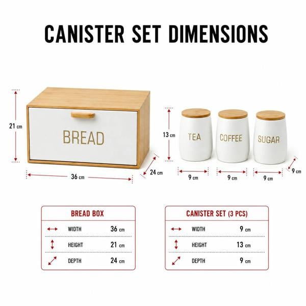 Maison des Cadeaux White Bamboo Metal Bread Bin & Canister Set