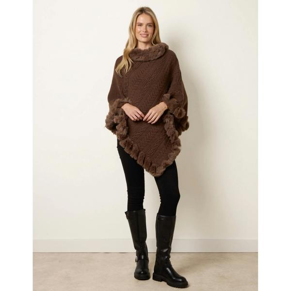 Blue Vanilla Faux Fur Trim Poncho