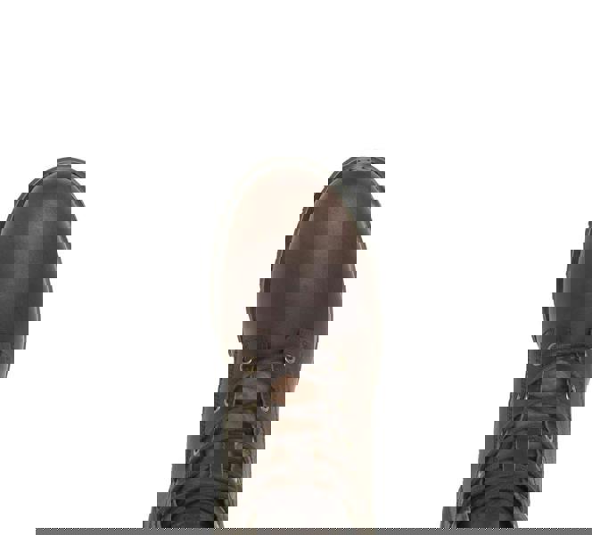 Harley-Davidson Gilford CE Men's Zip Up Riding Biker Ankle Boots, front view showing brown leather upper, lace-up closure, and durable rubber sole.