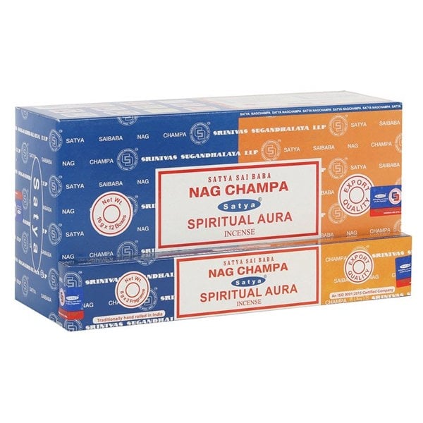 Serano 12 Pack of Combo Satya Incense - Nag Champa and Spiritual Aura