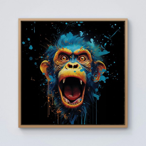 Warren Reed Crazy Monkey face Splash Art Framed Canvas