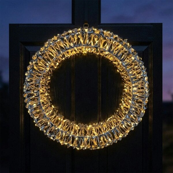 Garden Greatness Shiny Gold Hanging LED Christmas Wreath