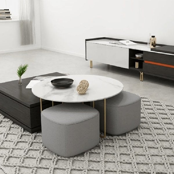 RS2 Nesting Coffee Table Set With Two Stools-Weilai Concept-Weilai Concept