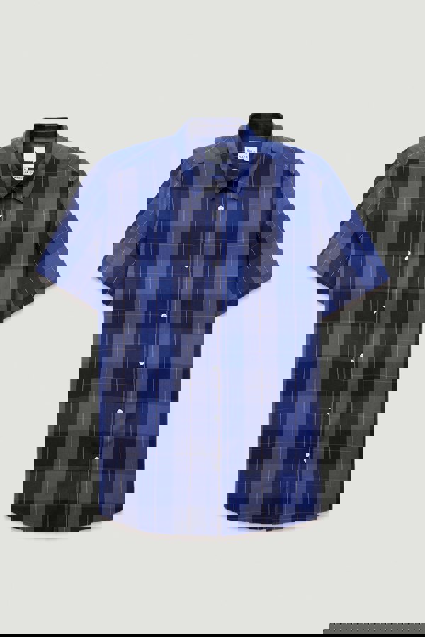 ENORSIA Yellow Blue Check Short Sleeve Casual Shirt