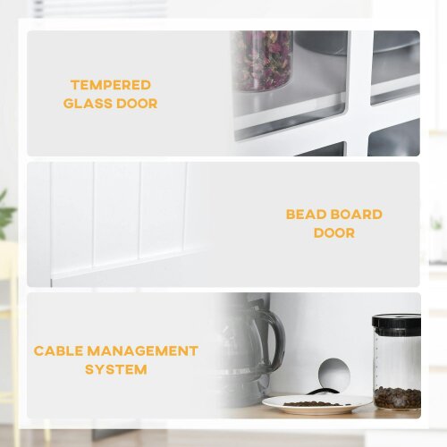 Wyld Haus Fidipa Wooden White Kitchen Storage Cupboard With Glass Doors And Microwave Shelf 172 cm