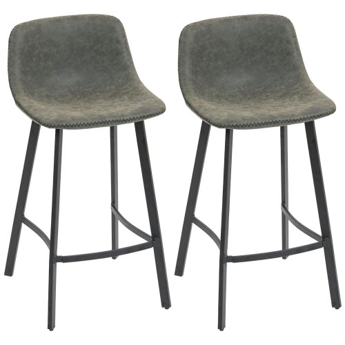 Wyld Haus Nora Set Of 2 Grey Faux Leather Dining Bar Stools With Back And Foot Support