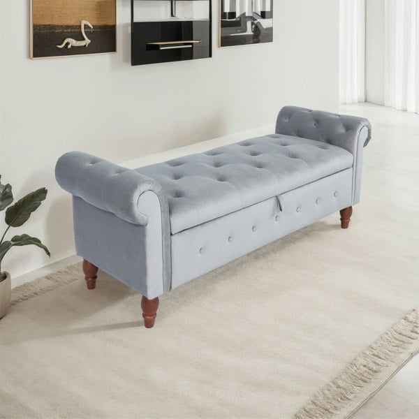 Furniture One Vintage Storage Ottoman Bench - 160cm - with Solid Wood legs, Upholstered Button-Tufted Footrest Sofa