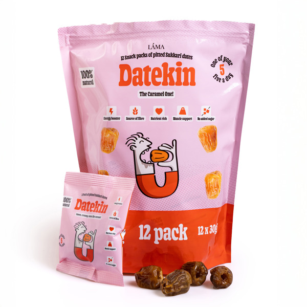 Datekin Sukkari Dates Family Bag (12 x 30g Packs) – Premium Soft Golden Dates | Healthy on-the-go Snacks | 100% Natural Superfood