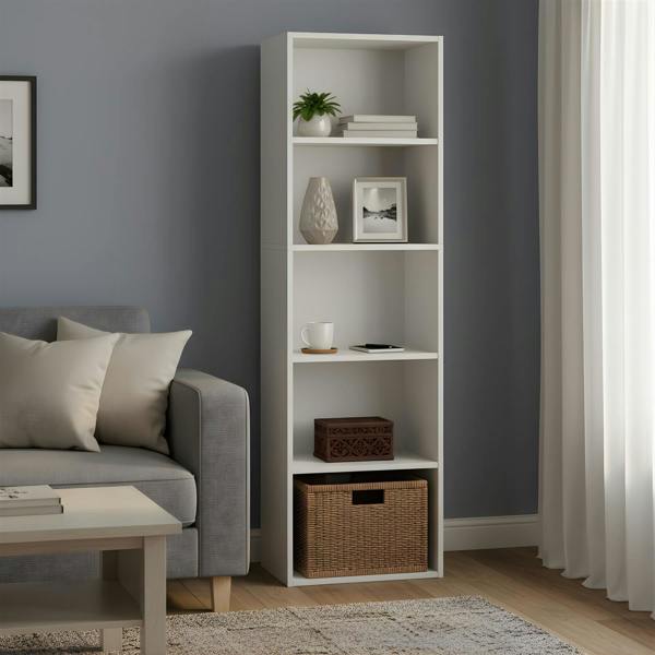 WALPLUS Luder 5-Tier Reversible Color Open Shelf Bookcase, White | Luxury Wall Decor for Living Room & Bedroom
