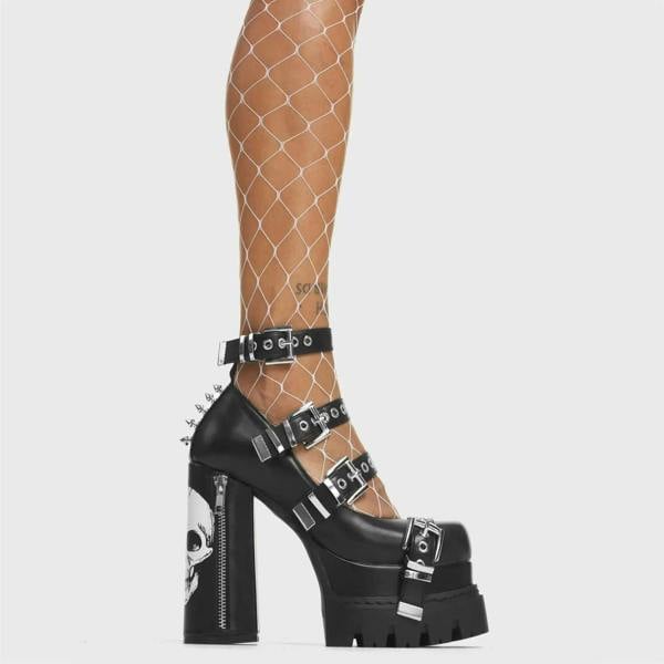 Lamoda Face Value Women Black PU Skull Platform Sandals Bold Street Style